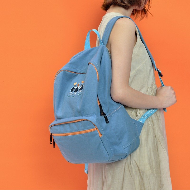 KIITOS original canvas hit color embroidery high-capacity light bag backpack - Dancing girl models # Arrival # - กระเป๋าเป้สะพายหลัง - ผ้าฝ้าย/ผ้าลินิน สีน้ำเงิน