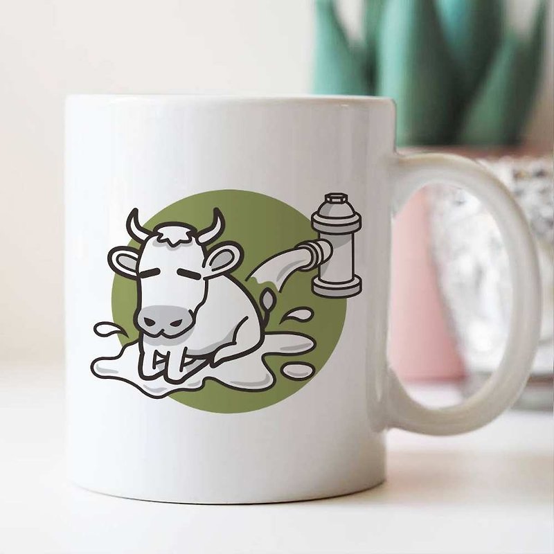 Lazy Energy【Cow】12 Zodiac Mug / Customizable text - แก้วมัค/แก้วกาแฟ - เครื่องลายคราม ขาว
