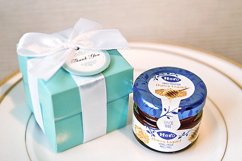 幸福朵朵 婚禮小物 花束禮物 歐美流行Tiffany經典藍+瑞士進口喜諾Hero小蜂蜜送客禮盒