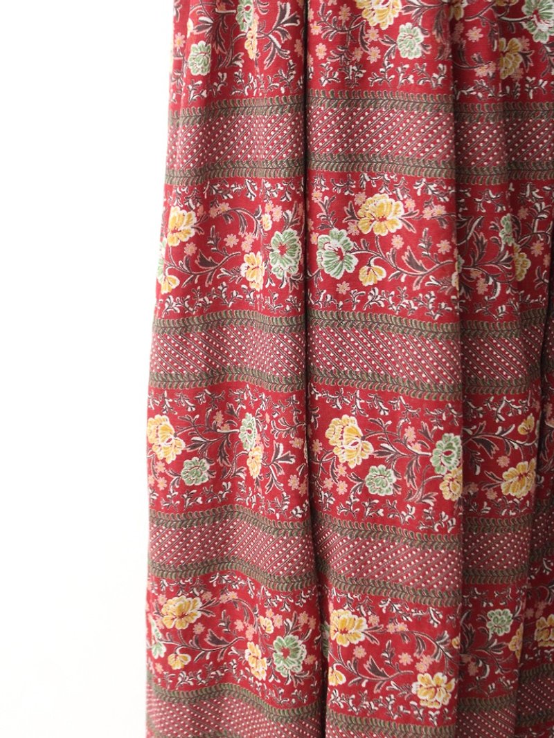【RE1004D1403】 early autumn Japanese retro wine red flowers short-sleeved ancient dress - One Piece Dresses - Polyester Red