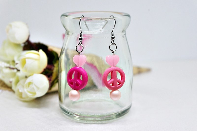 Alloy <Heart>-Hook Earrings-Limited X1- #双色# #夜光# - Earrings & Clip-ons - Silicone Pink