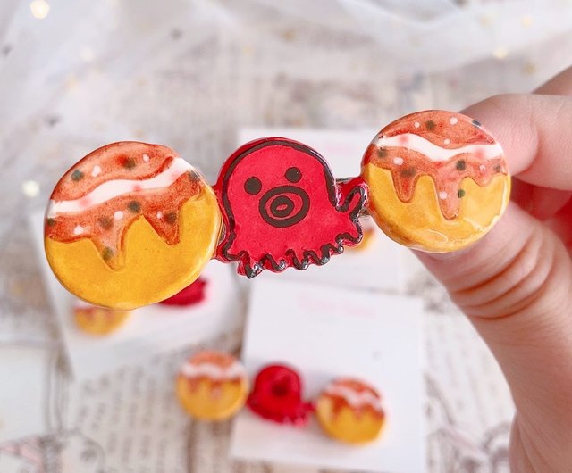 【オーダー♡タコ/たこ焼き 】ヘアクリップ　ヘアピン　ヘアゴム オーダー♡タコ/たこ焼き 】ヘアクリップ ヘアピン ヘアゴム 手描きの