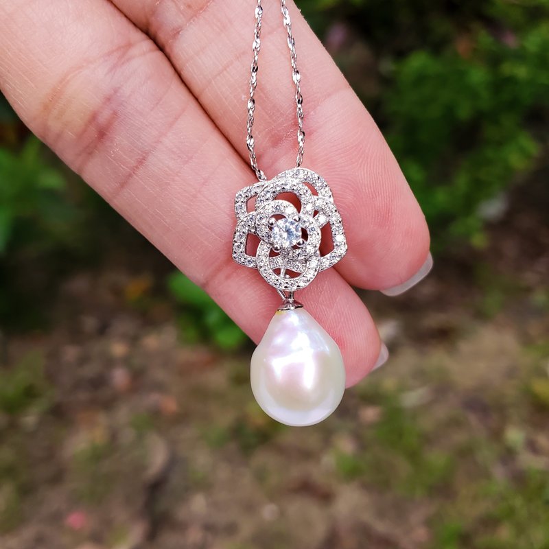 Massive Natural Cream White Freshwater Drop Baroque Pearl 925 Silver Necklace - Necklaces - Pearl White