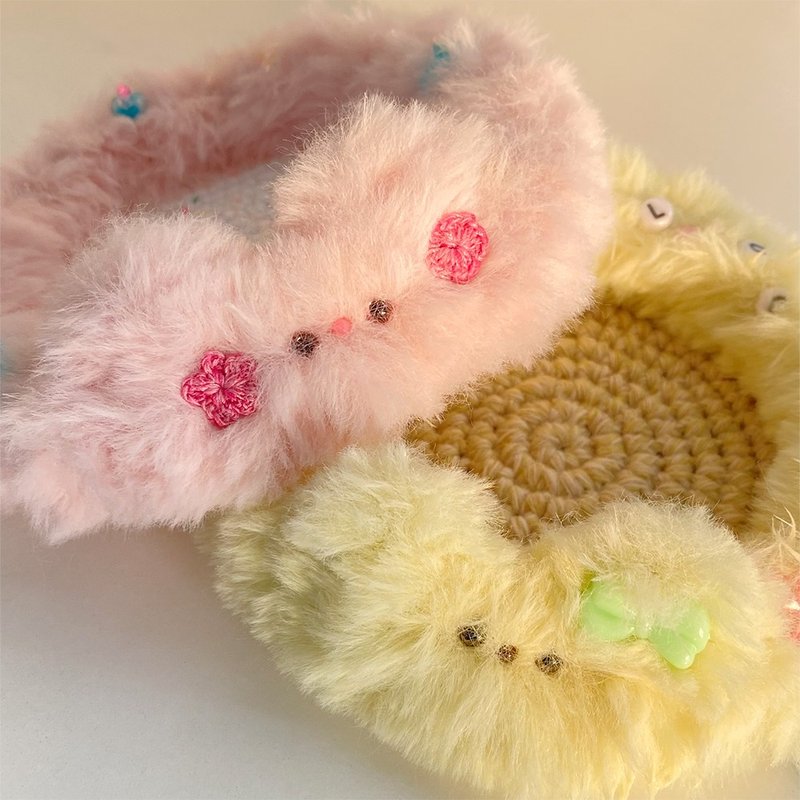 cat crochet yarn knitting fur Accessory tray coaster - ที่รองแก้ว - ขนแกะ สึชมพู