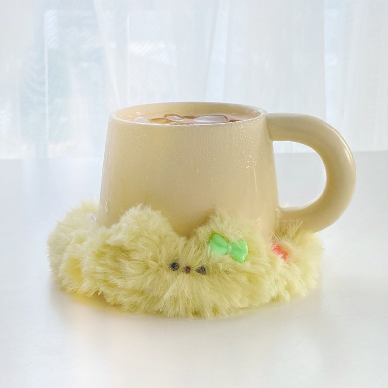 cat crochet yarn knitting fur Accessory tray coaster - 杯墊 - 羊毛 粉紅色