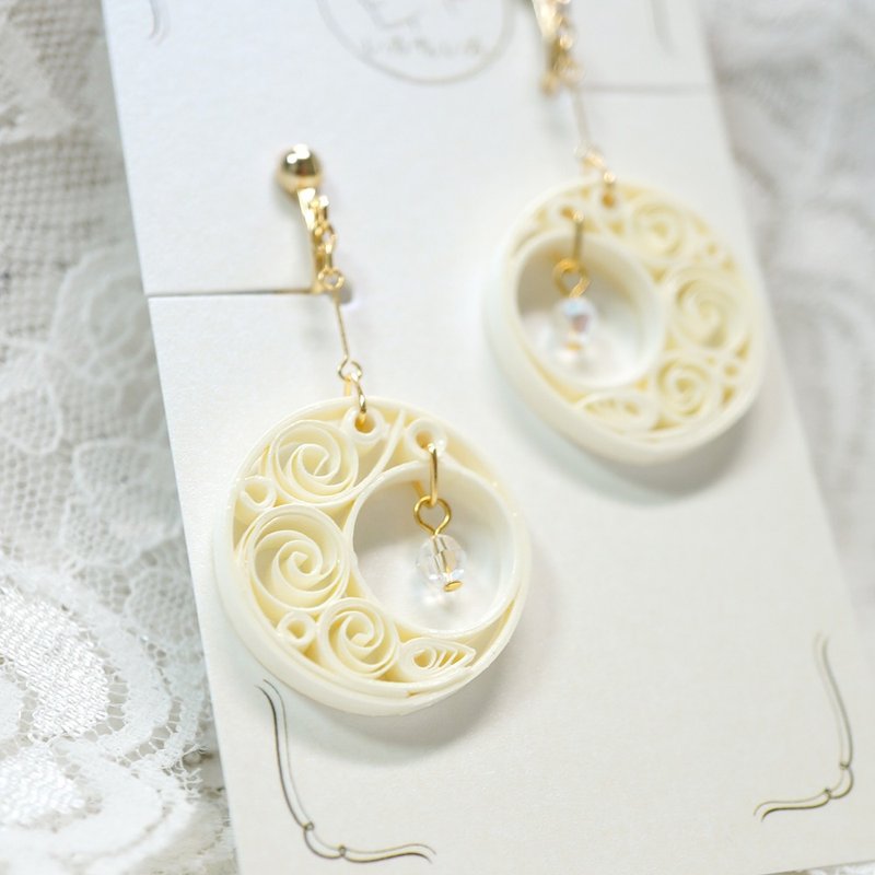 Dangle Moon Earrings / Light weight Paper Jewelry - ต่างหู - กระดาษ ขาว