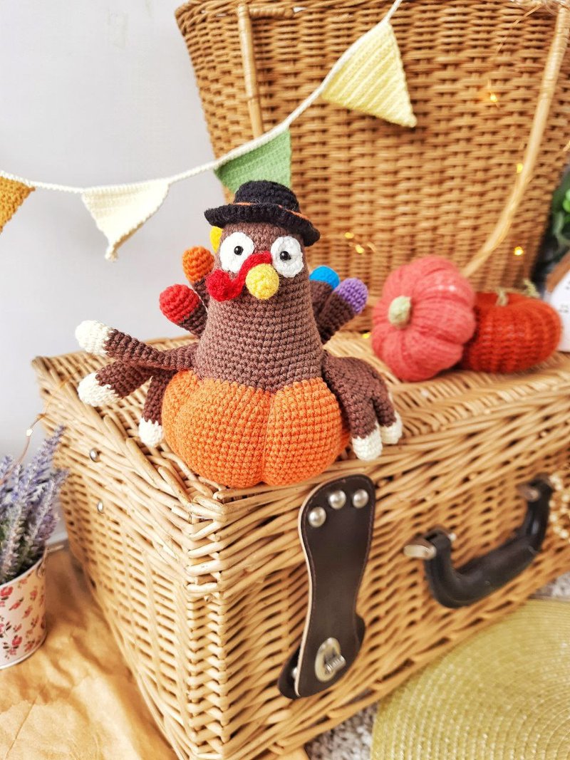 Stuffed turkey toy original gift for best friends. Thanksgiving Day home decor - 寶寶/兒童玩具/玩偶 - 棉．麻 橘色