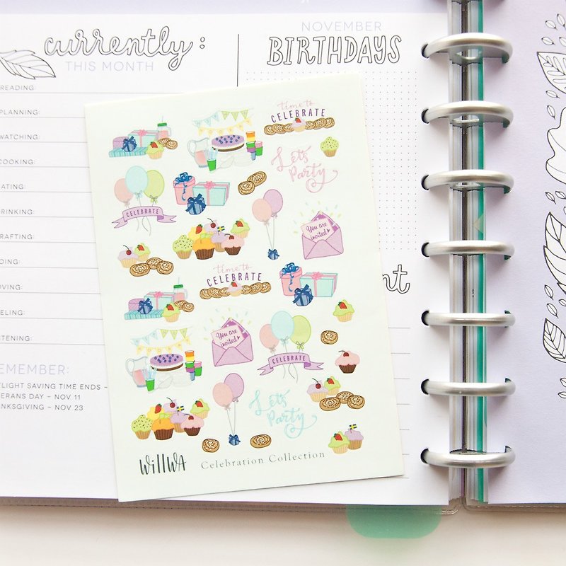 Celebration Themed Planner and Journal Stickers - Perfect for Birthdays - Stickers - Paper White