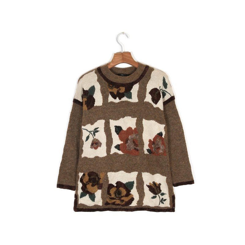 Ancient】 【egg plant Camellia flowers with a vintage sweater - Women's Sweaters - Polyester Brown