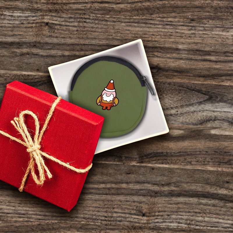 Christmas exchange gift canvas round coin purse - กระเป๋าสตางค์ - วัสดุอื่นๆ สีแดง