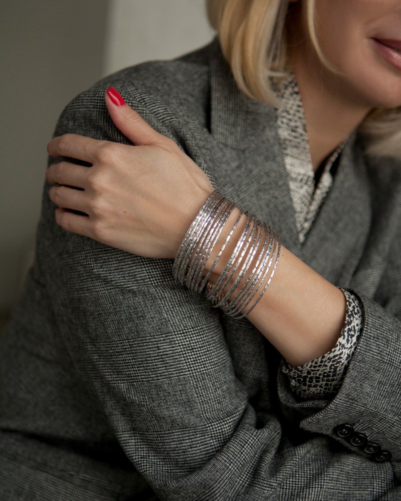 Wide cuff bracelet, Silver bracelet, Cuff bracelet, Boho bracelet 設計館 CURRY MOON 手鍊/手環 Pinkoi