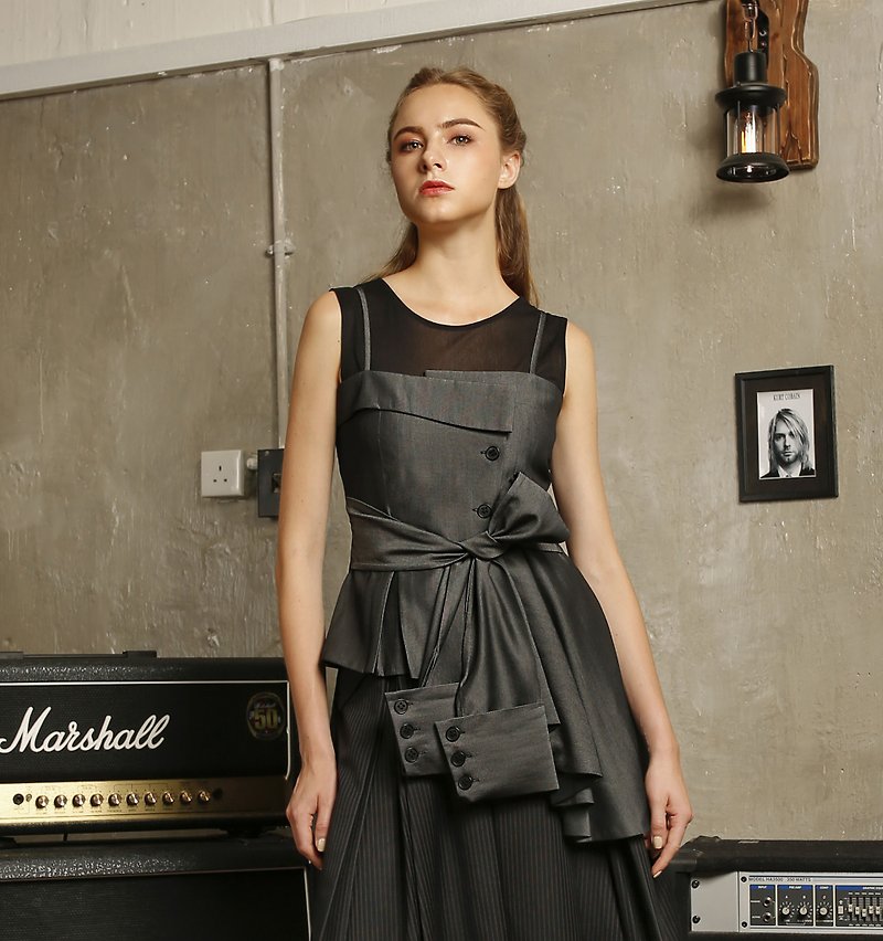 Designer Brand FromClothingOf - Suspender Asymmetric Hem Top - Women's Tops - Wool 
