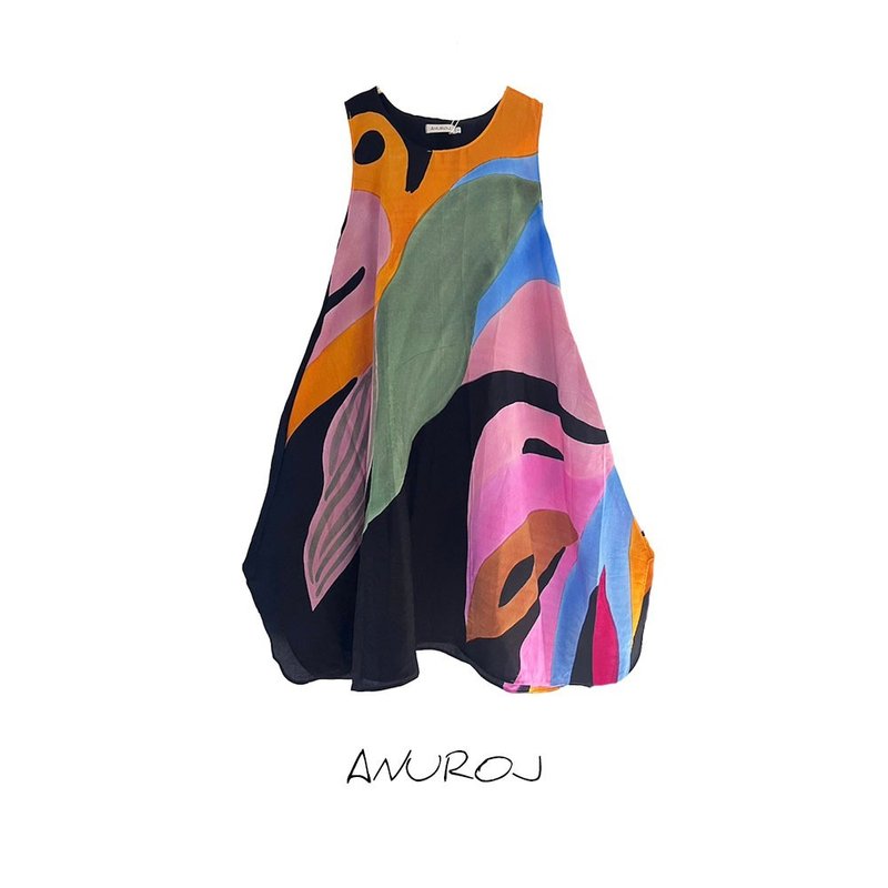 Dress Hand Paint Soft Cotton Silk for Yoga Vacation Holidays - 洋裝/連身裙 - 棉．麻 黑色