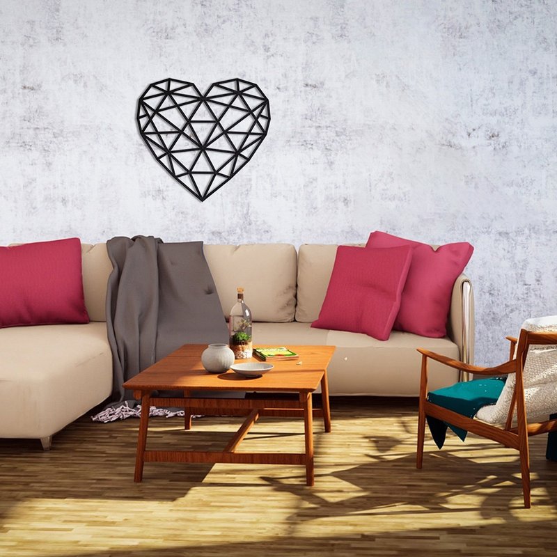 Handmade Geometric Wall Decoration Heart Track Wooden Combination Black Wall Sticker - งานไม้/ไม้ไผ่/ตัดกระดาษ - ไม้ สีดำ