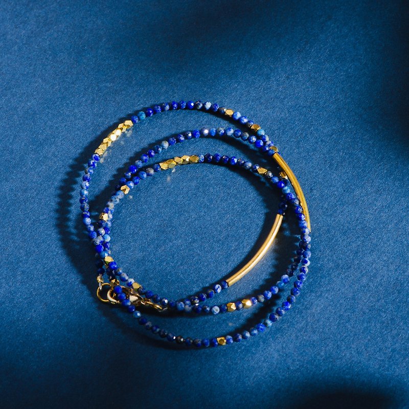 青金石14K包金手鍊 | 梵高的星夜 | 天然水晶極細系列多圈手鏈 - 手鍊/手環 - 寶石 藍色