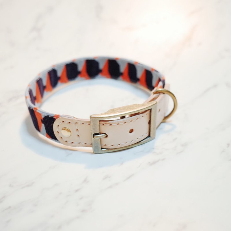 Dog L collar fine corduroy characteristic geometric figure orange and purple can be purchased as an additional tag with a bell - Collars & Leashes - Cotton & Hemp 