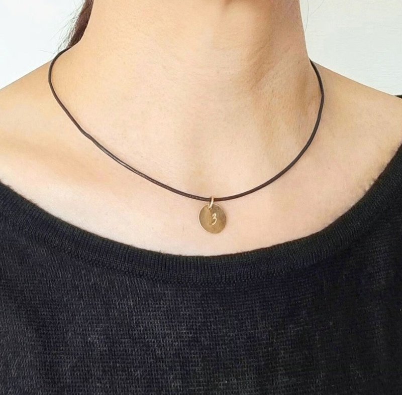 數字（號碼）飾牌皮革編繩項鍊 - 項鍊 - 其他金屬 金色