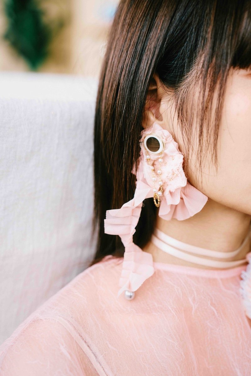 Pink Dream - Ruffle earrings - Earrings & Clip-ons - Other Materials Pink