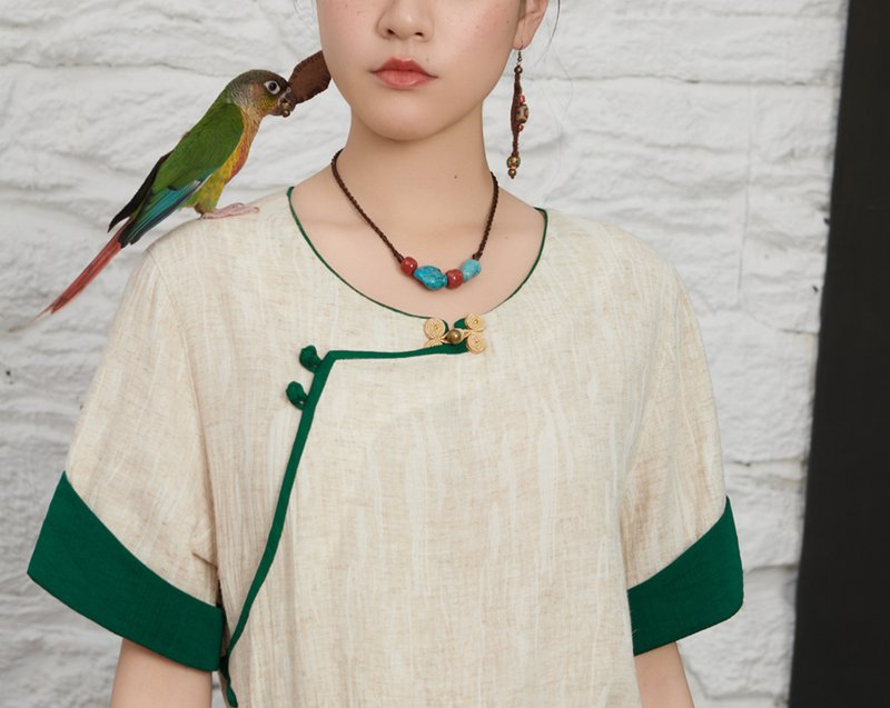 【古典鎖骨鏈】新中式復古藏風 掛繩綠松石項鏈 - 項鍊 - 石頭 綠色