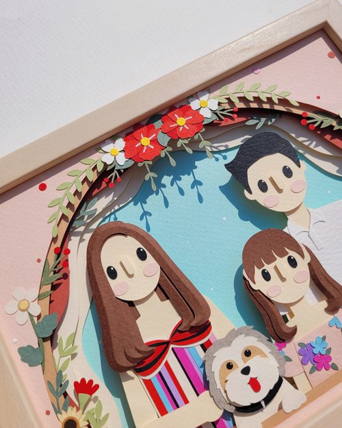 Layered custom papercut frame: family theme.