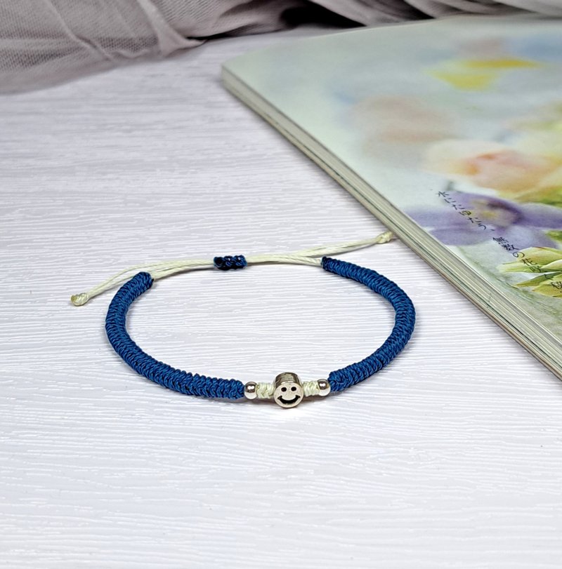 S925純銀笑臉手繩 手帶 男女手繩 情侶手繩 TBC003 - 手鍊/手環 - 聚酯纖維 藍色
