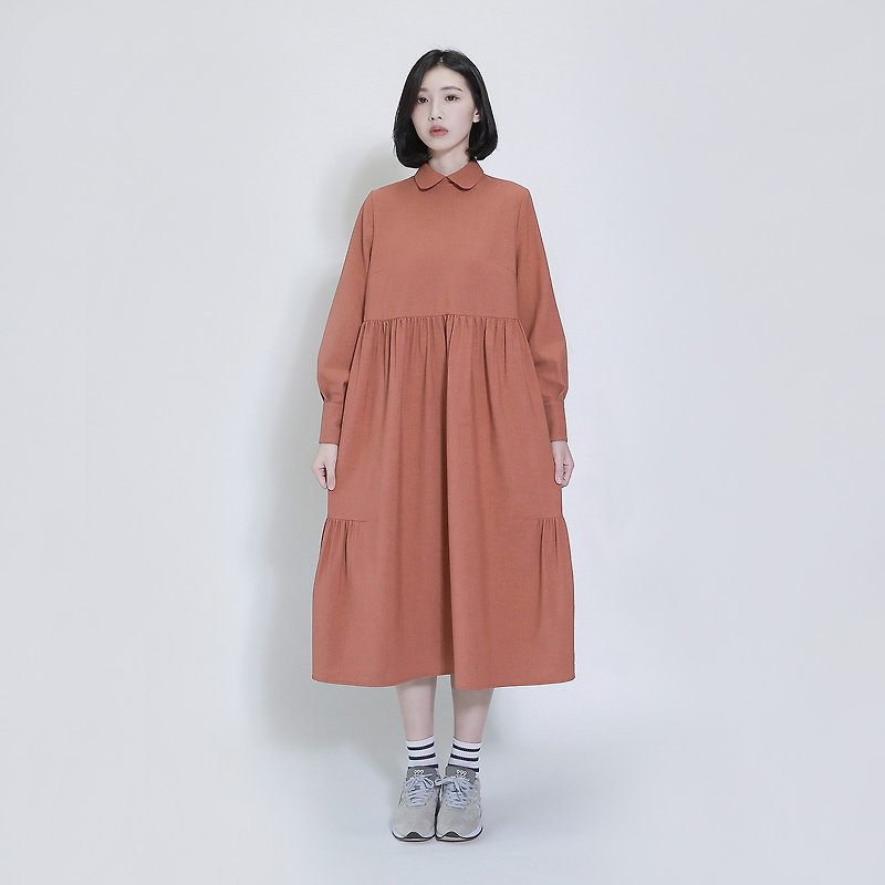 Haze haze wrinkled dress _7AF115_秋枫棕 - One Piece Dresses - Cotton & Hemp Orange