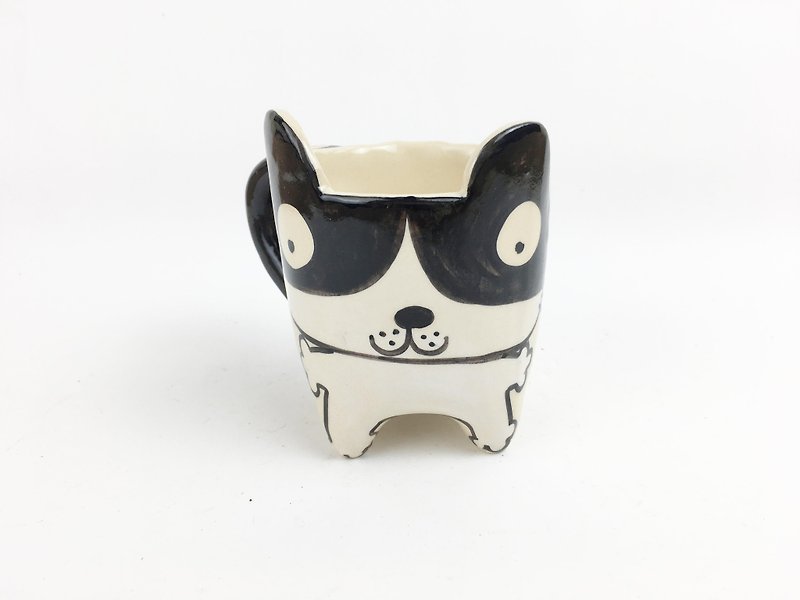 ニースリトルクレイ手作りイヤカップ黒と白の猫0113-02 - マグカップ - 陶器 ホワイト