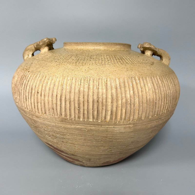 戰國 黃釉紋雙耳陶罐 - 擺飾/家飾品 - 陶 卡其色