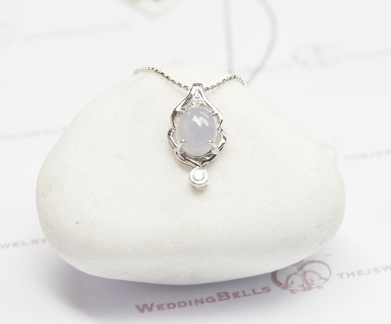 Semi-Precious Stones Necklaces Purple - 18K White Gold Natural Purple Jade Burmese Jade with Diamond Pendant (Free Shipping)