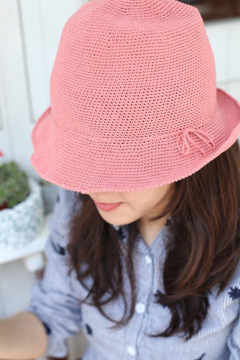 【好日手作】櫻花粉編織帽 / 遮陽帽 / 夏天必備 / 禮物 - 帽子 - 棉．麻 多色