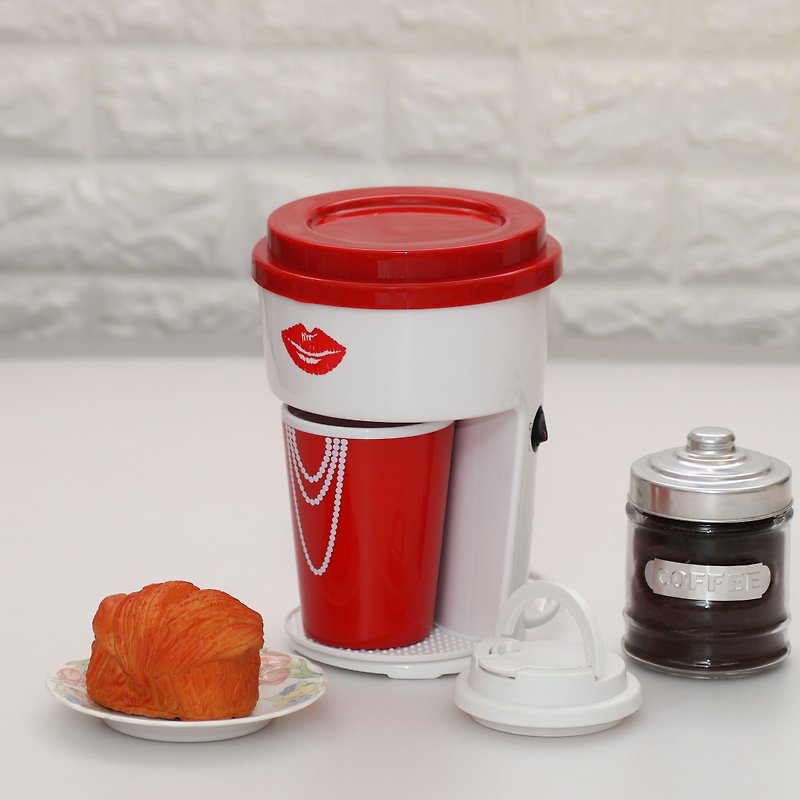 Minimalist One Cup Filter Coffee Maker Machine incl Travel PP Mug - Lady - Other - Plastic Red