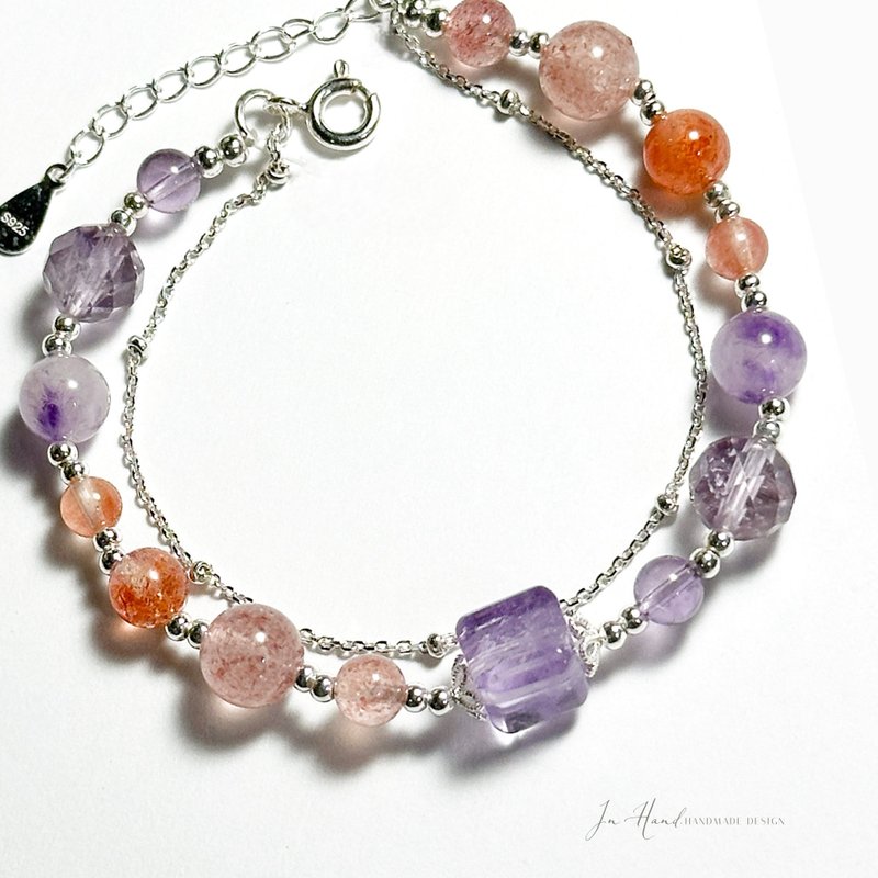 Amethyst, Sunstone, Strawberry Quartz, Sterling Silver Design Bracelet - สร้อยข้อมือ - เงิน สีม่วง