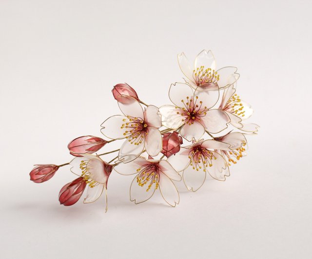 之櫻八重櫻鍍金髮簪sakura handmade hairpin dipart - 設計館