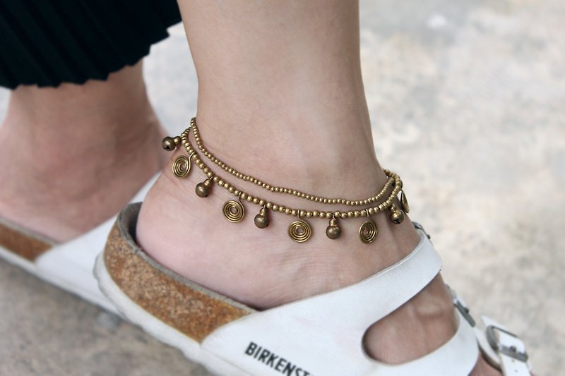 Raw Brass Beaded Wire Wrap Anklets Multi Strand Solid Brass Woven Anklets - กำไลข้อเท้า - ทองแดงทองเหลือง สีทอง