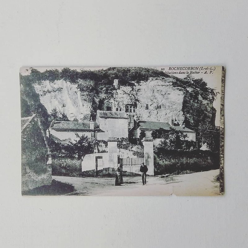 Old French Objects-Rochecorbon Rock House-Out of Print Old Postcard - Cards & Postcards - Paper White