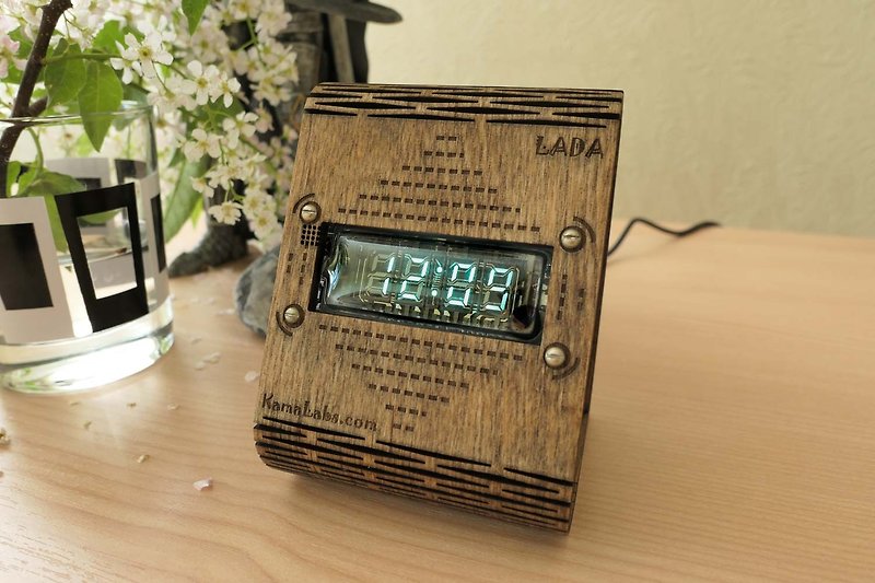 LADA Desk Clock IVL2-7/2 VFD display + Wooden case + Remote Nixie Era! - Gadgets - Wood Brown