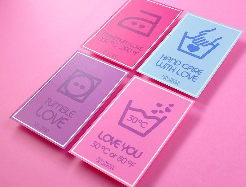 Valentine's Time Gift Card Love You Like Laundry Set of 4 Postcard - Cards & Postcards - Paper Pink