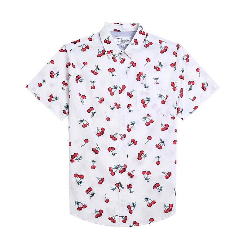 Cherry Print Shirt - White - Men's Shirts - Cotton & Hemp White