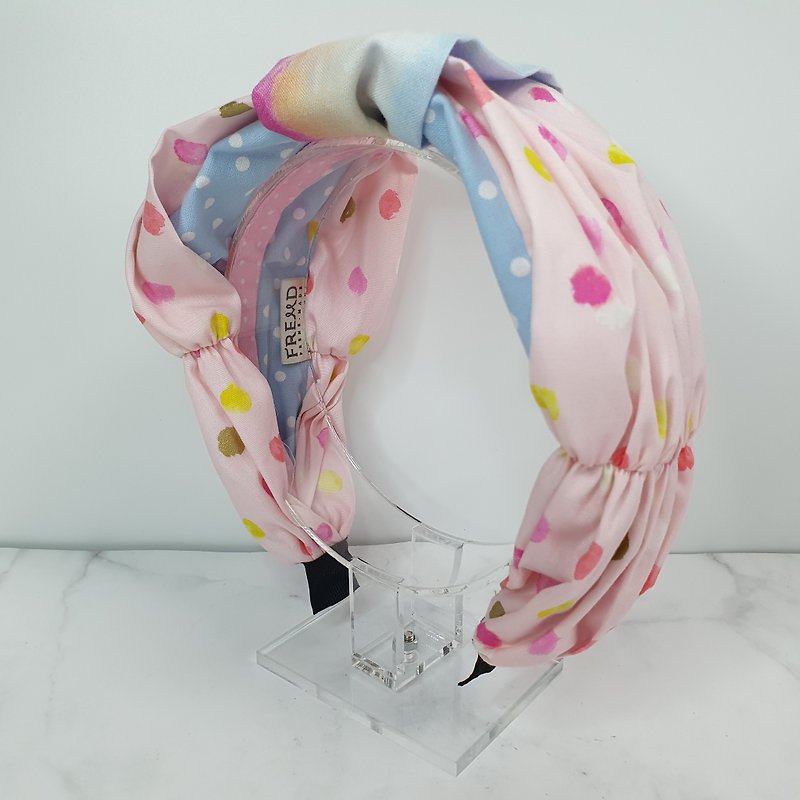 Cute wrinkled headband - pink dots - เครื่องประดับผม - ผ้าฝ้าย/ผ้าลินิน สึชมพู