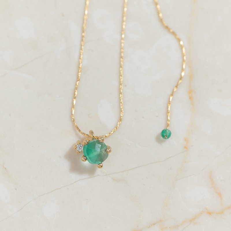 【金牛座生日石】綠瑪瑙 Green Onyx 天然石項鍊 韓國製造 - 項鍊 - 不鏽鋼 