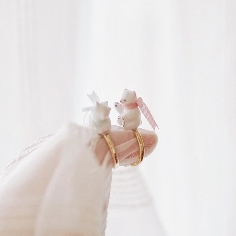 Unicorn Forest | Little Polar Bear Handmade Clay Ring - แหวนทั่วไป - ดินเหนียว 