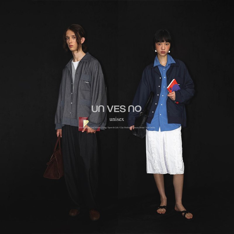 【仿牛仔竹節紋】Unvesno(UN) 知識分子通勤休閒慵懶口袋夾克外套 - 男夾克/外套 - 其他材質 