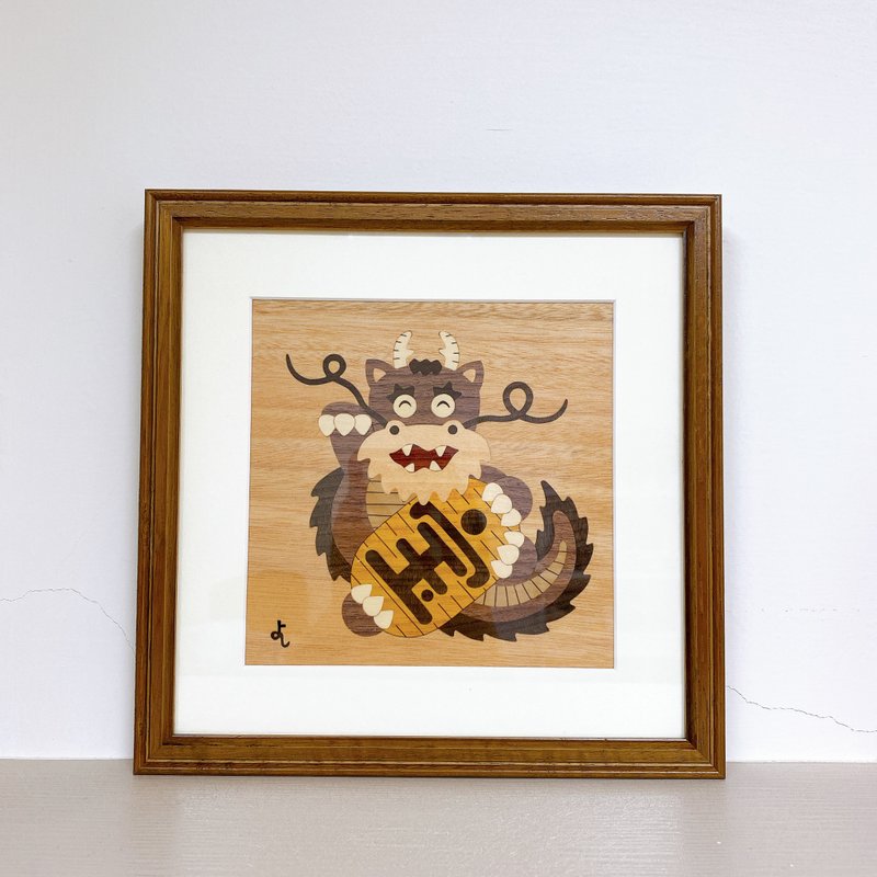 【箱根寄木細工】日本工藝品 畫 木象嵌 龍 招き龍 - 海報/掛畫/掛布 - 木頭 咖啡色