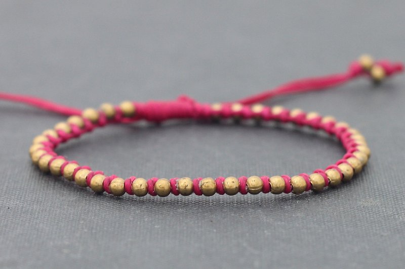 ピンクの織られたブレスレット真鍮の結び目シンプルな最小限の基本的なかわいいブレスレット - ブレスレット - 金属 ピンク