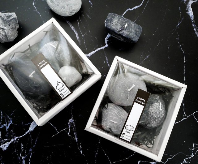 【キャンドル】3本芯 ラウンドストーン型大きなキャンドル キャンドルセット ストーン3石（ランダムスタイル）セメント
