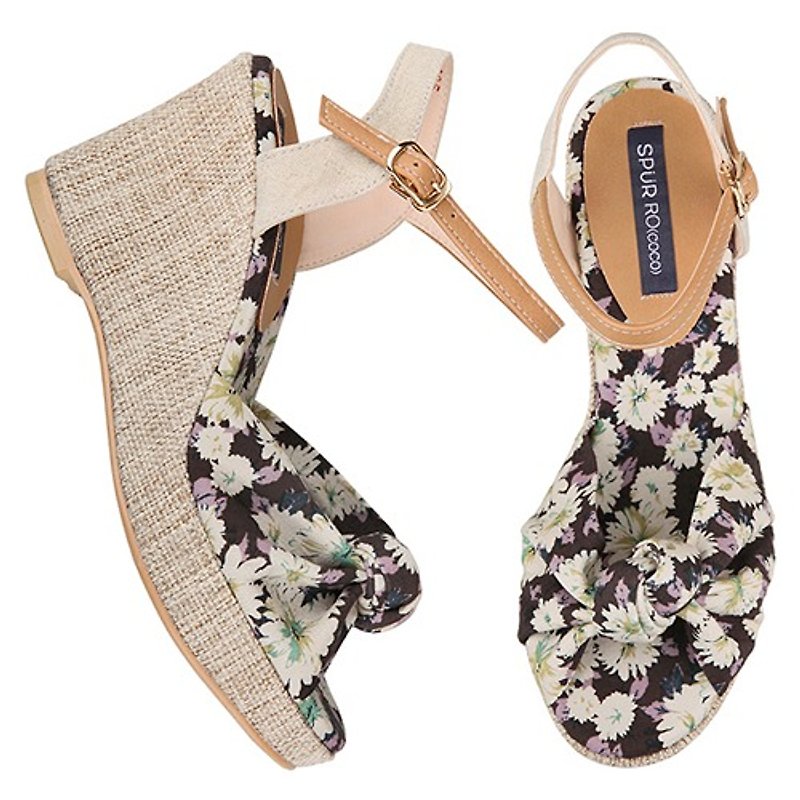 【Summer must buy】SPUR Flowery Platform wedge FS8102 BROWN - Women's Casual Shoes - Other Materials 