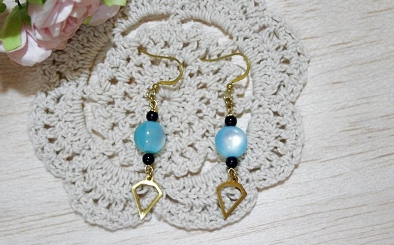 Brass X * natural stone diamond blue glass * - hook earrings - Earrings & Clip-ons - Gemstone Blue