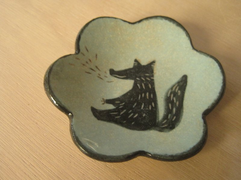 DoDo hand-made private message Animal Silhouettes Series - Fox Flowers Singles (blue-green) - Small Plates & Saucers - Porcelain Green