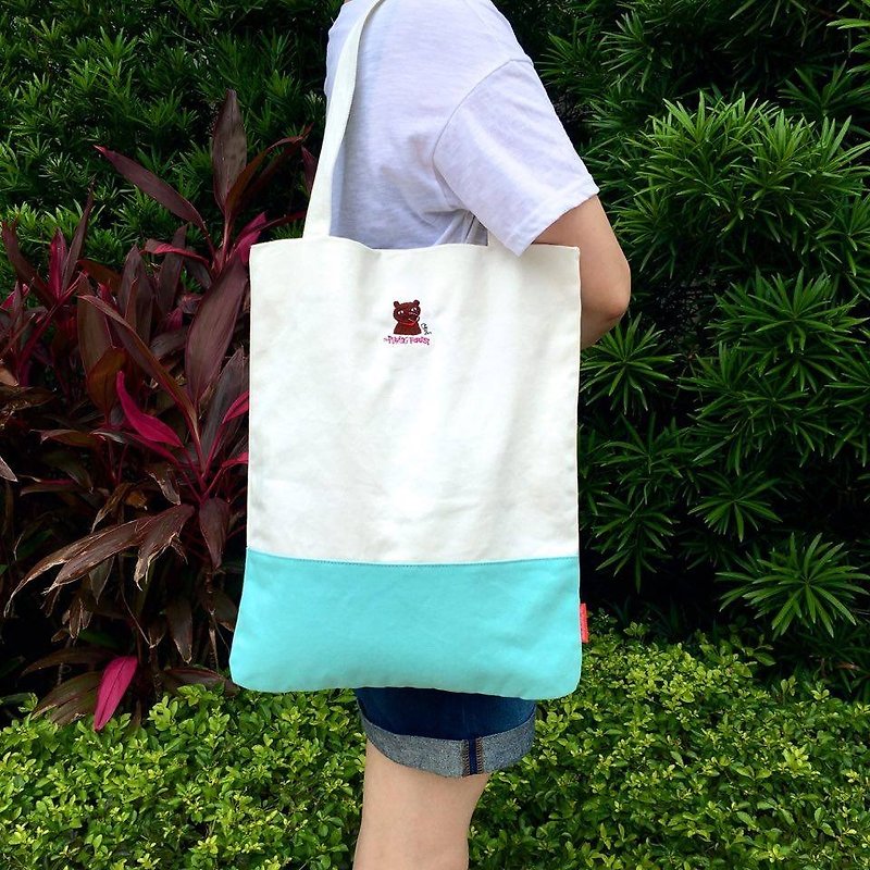The.Playing.Forest-Chief Embroidery Canvas Tote / White,Turquoise - Messenger Bags & Sling Bags - Cotton & Hemp Multicolor
