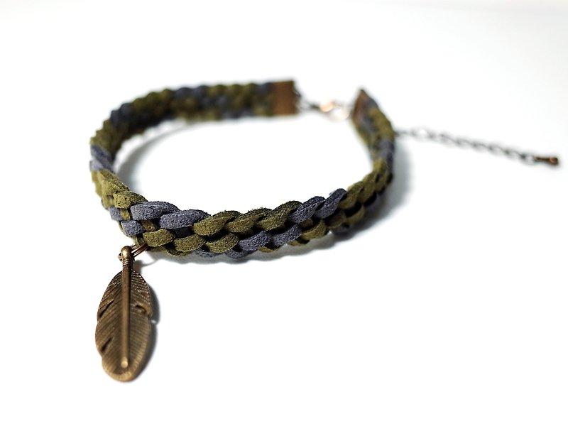 W&Y Atelier - Braided Bracelet , Anklet , Feather - Bracelets - Other Materials Green